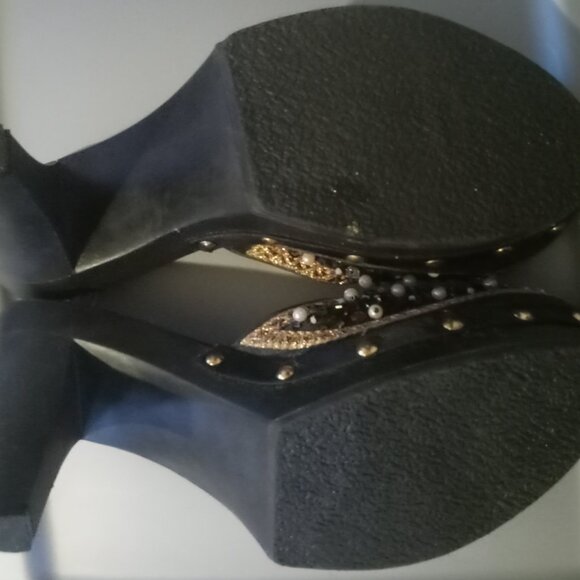 MPS Black Satin Sequin / Beaded Mule Style Heels - Women's Size 10 - Gorgeous! - Picture 3 of 7